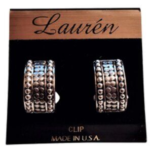 3/4" Long Nail Head Dot Hoop Clip On Earrings Vintage Silver Domed Wide Band